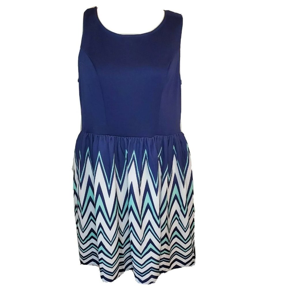 Xhilaration Navy Blue Teal White Chevron Dress XL